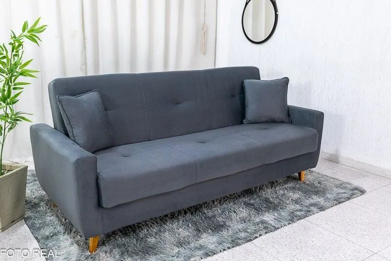 Sofá Cama Casal com Baú 200cm Veludo Cinza