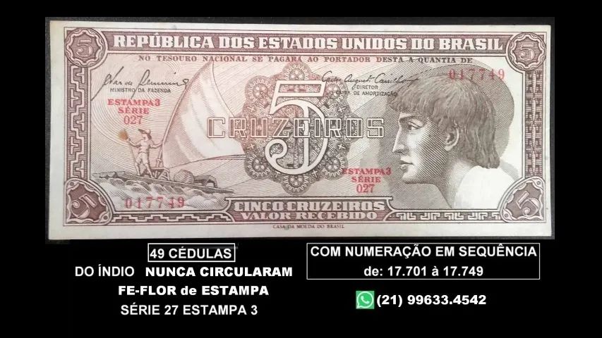  49 cédulas - FE - 5 cz Índio em sequência numérica
