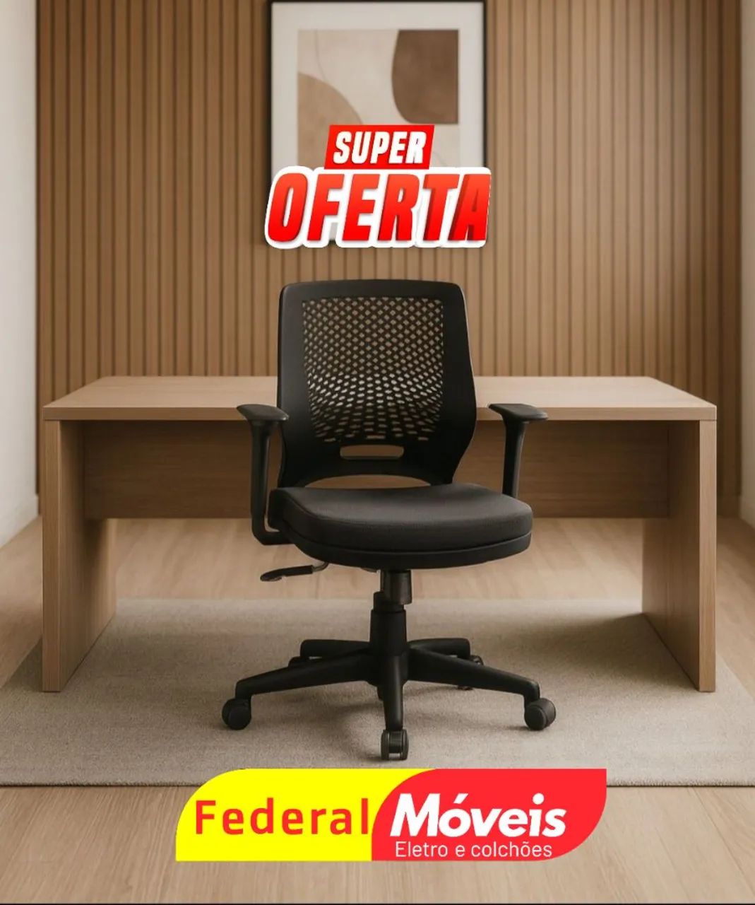 Cadeira Giratória Executiva Beezi Preta - Leve, durável e fácil de ajustar!