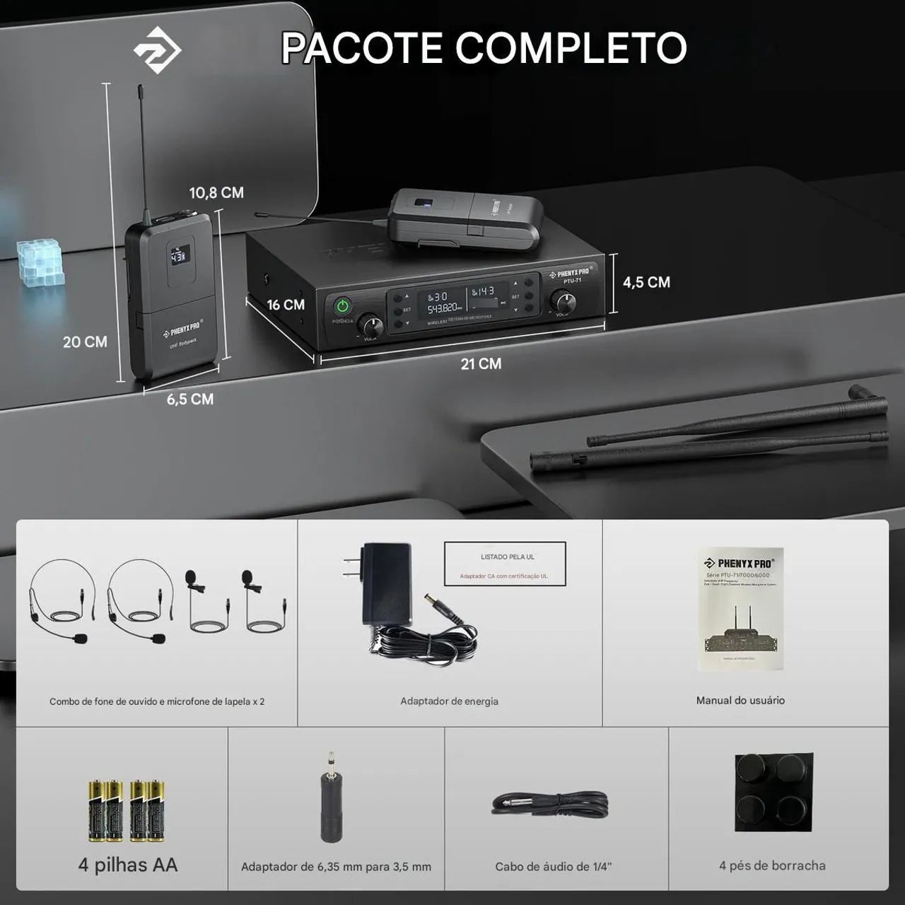 Sistema de microfone sem fio UHF Dual Automatic Scan Phenyx Pro PTU-71-2B - Foto 4