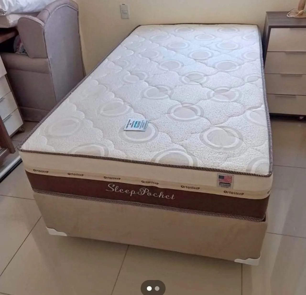 Cama solteirao box e colchão molas ensacadas 