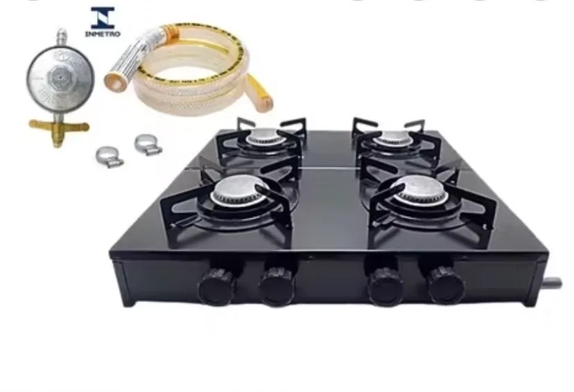 Cooktop 4 Bocas a Gás Preto Completo