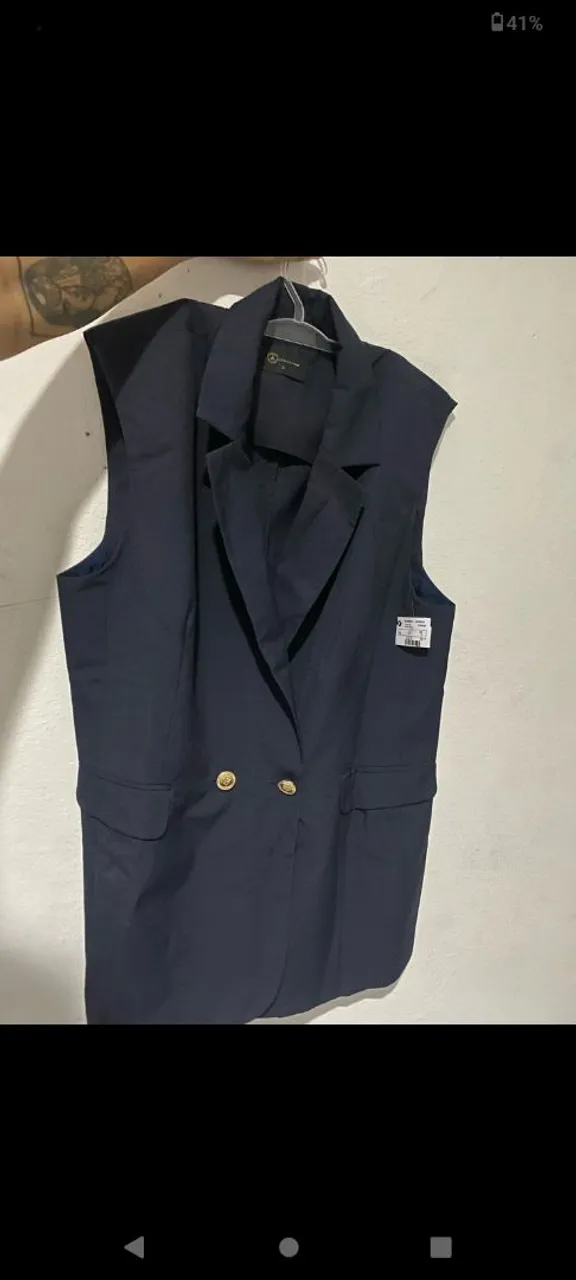 Colete Blazer Feminino Sem Mangas Azul