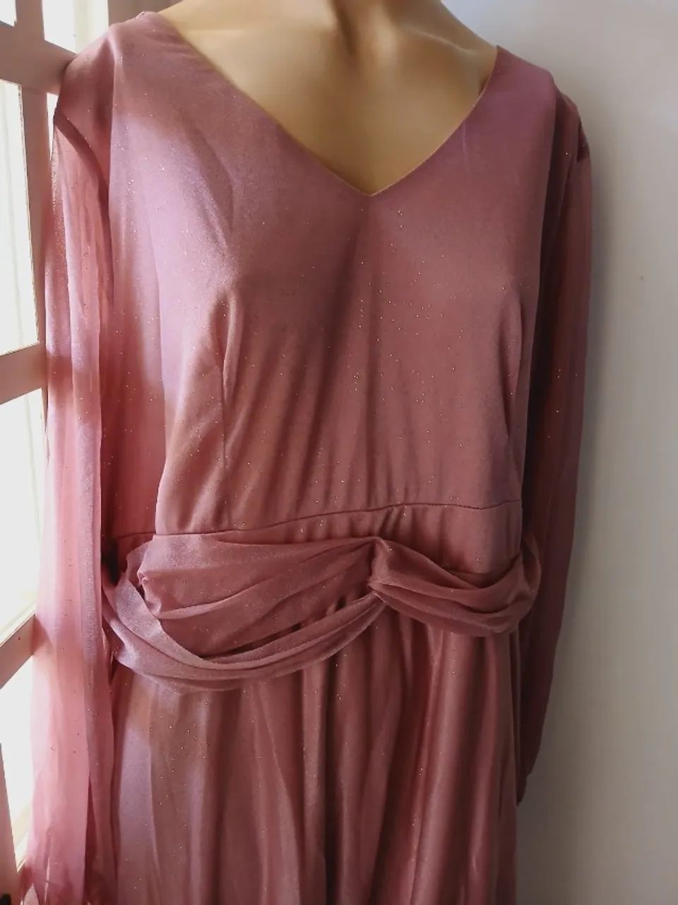 Vestido longo rosé gg de festa com brilho e elasticidade - usado 1 vez - Foto 3