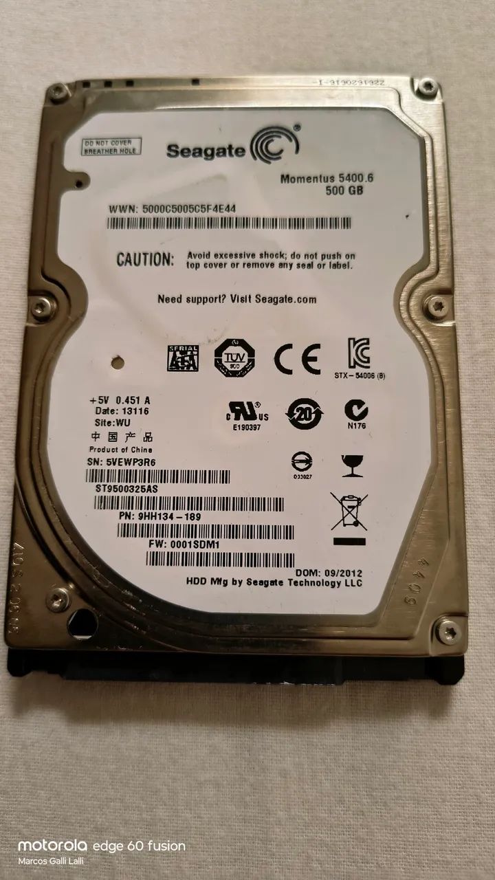 Hd 500 GB Seagate notbook
