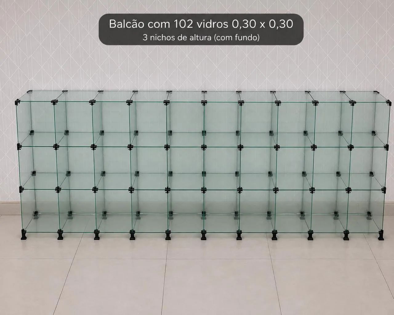 Balcão vitrine expositor para loja 102 peças 30x30 com encaixes plásticos