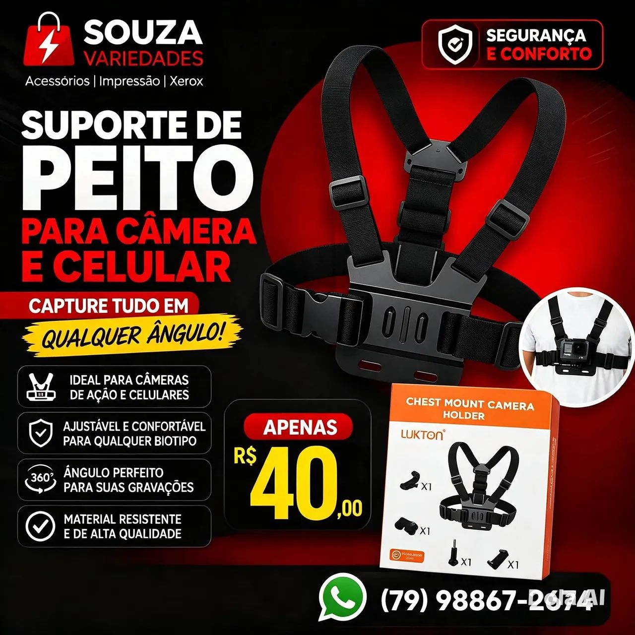 Suporte de Peito para Câmera e Celular 