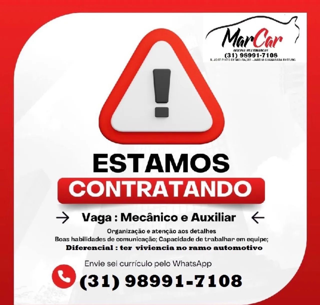 Vaga para mecânico linha leve 