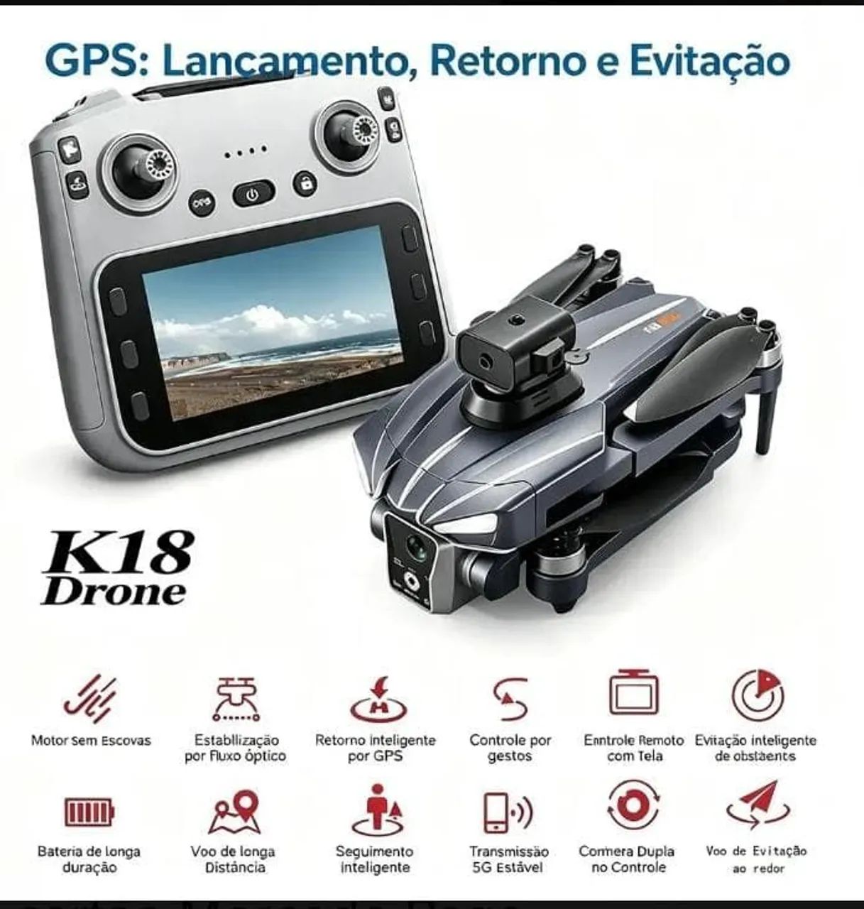 Drone profissional câmera 4K GPS duas bateria controle com tela - Foto 2