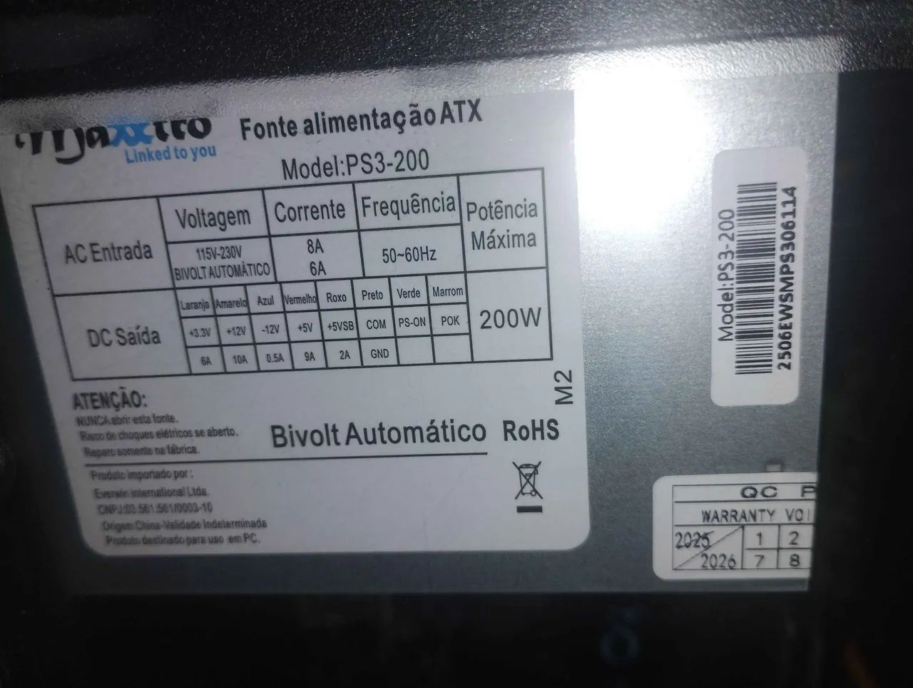 FONTE DE 200w PC MAXTTO - Foto 5
