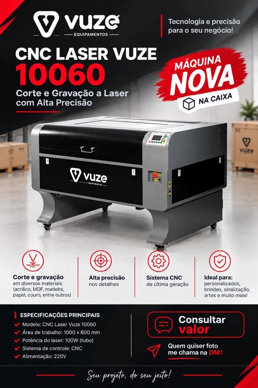 CNC Laser Vuze 10060 de Corte e Gravação