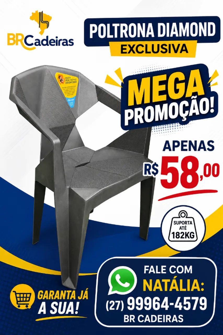 Poltrona Plástica Diamond Alta Resistência 182kg
