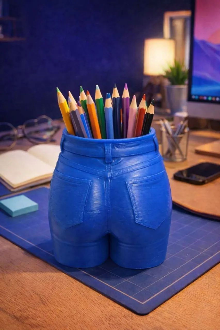 Porta-lápis criativo em formato de shorts jeans 3D - decoração divertida e funcional  