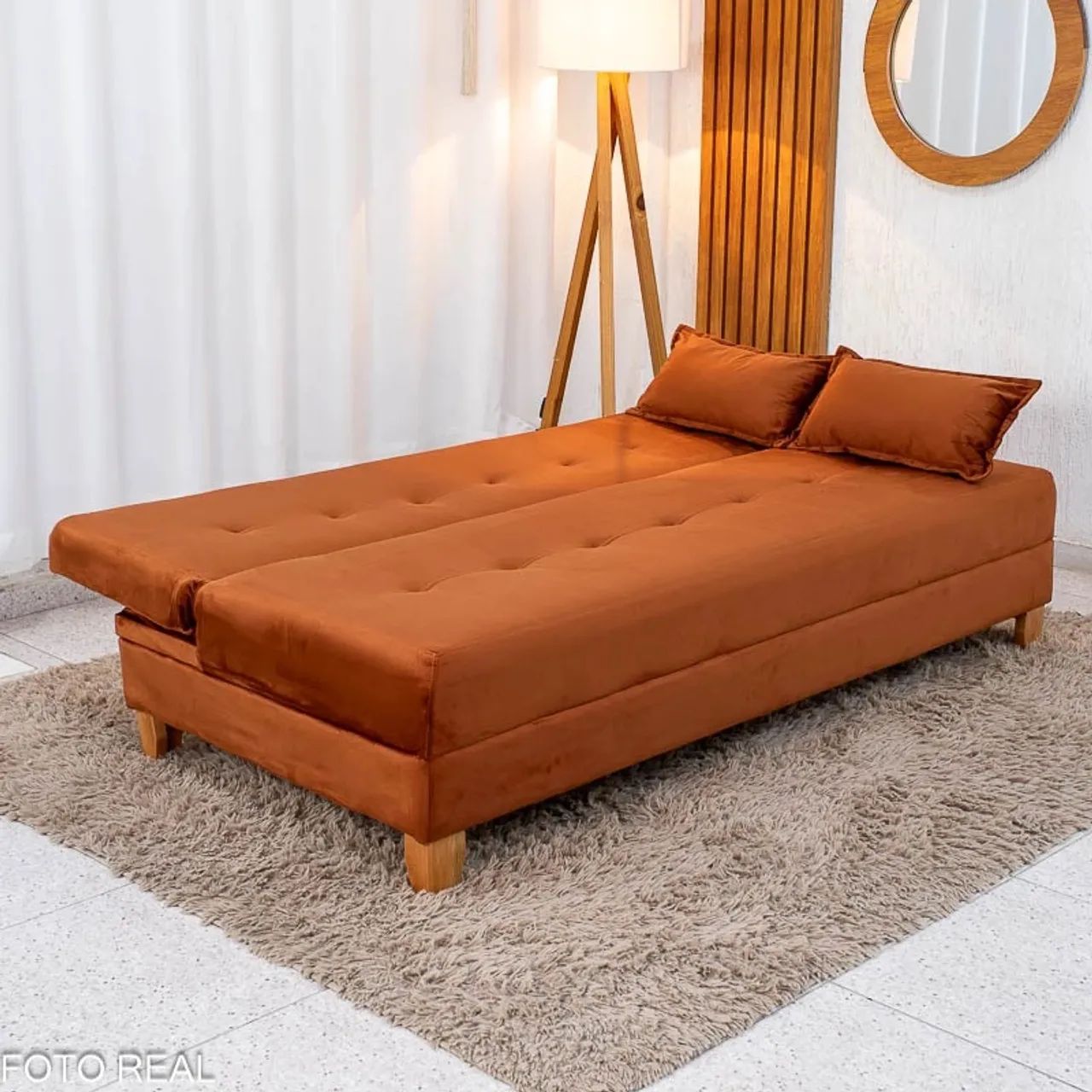 Sofá Cama Veneza Veludo Terracota Larg. 1.85m Entrega Rápida - Foto 2