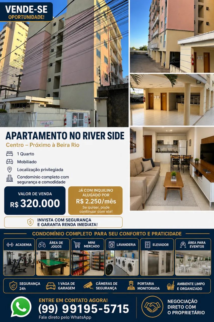 OPORTUNIDADE APARTAMENTO NO RIVER SIDE 320 mil