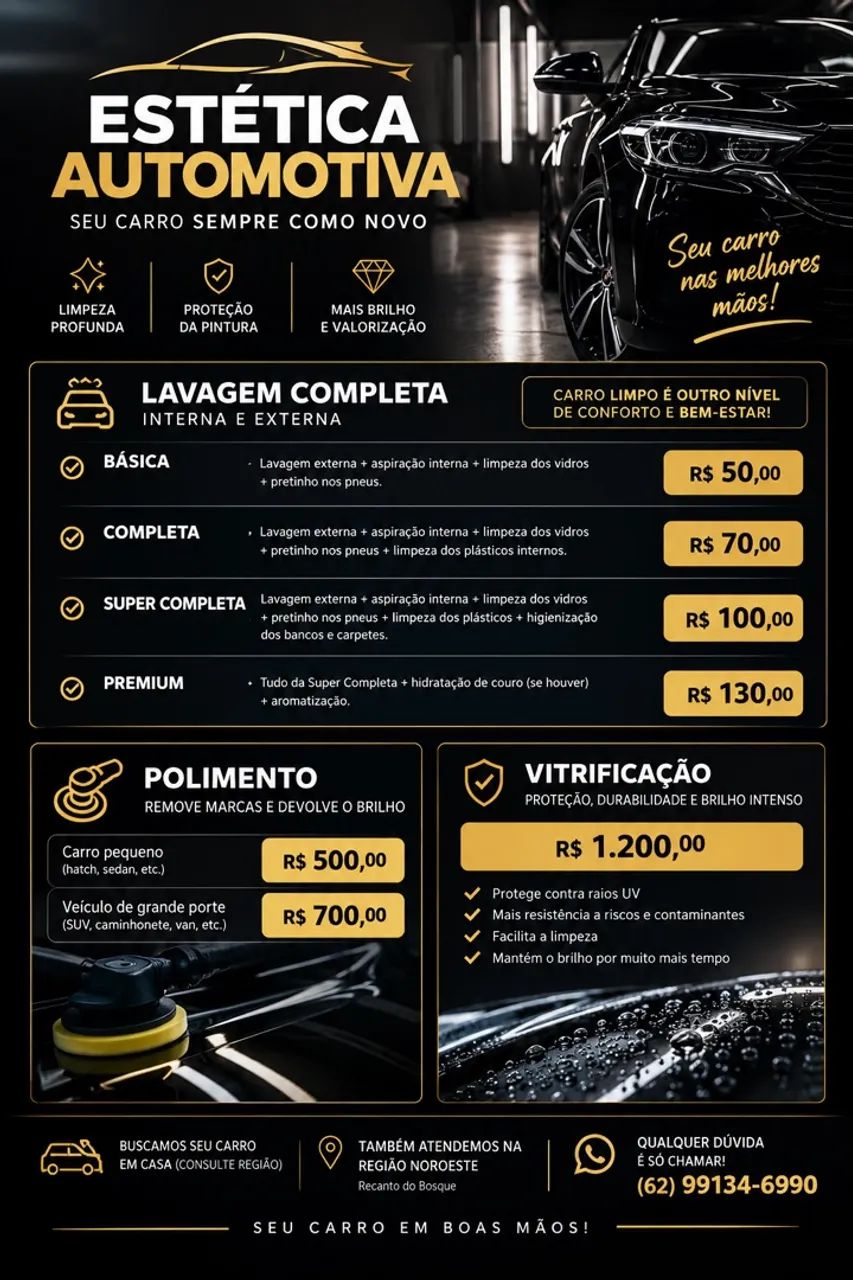 Polimento cristalizado e lavagem na região noroeste 