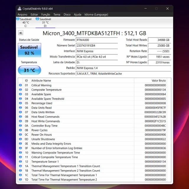  SSD NVMe GEN 4 MICRON 3400 512GB QLC M.2 2280 5.000MB/s - 4.000MB/s - Foto 3