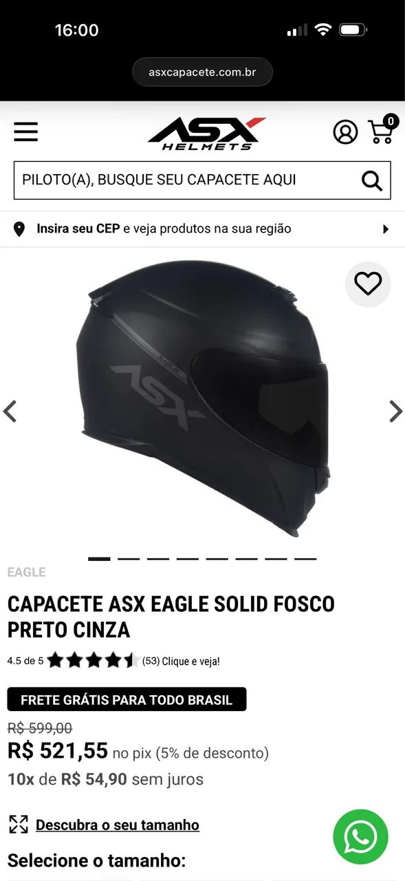 Capacete ASX Eagle Solid Fosco Preto - Foto 4