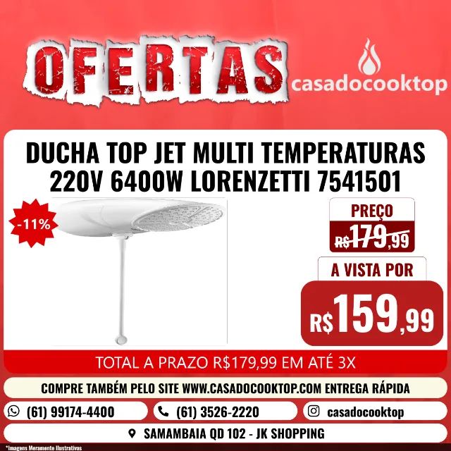 DUCHA TOP JET MULTI TEMPERATURAS 220V 6400W LORENZETTI 7541501