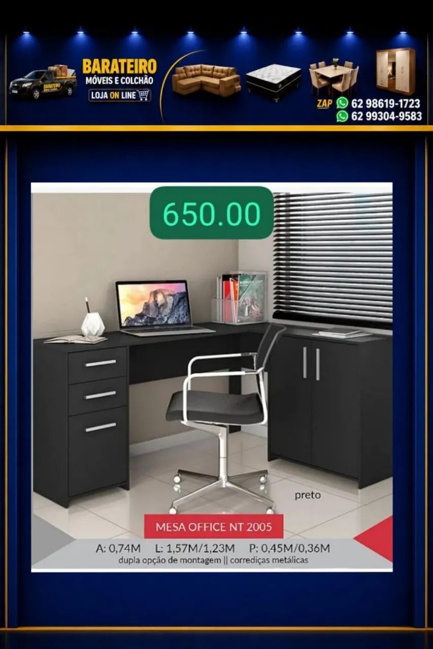 Escrivaninha em L preta 