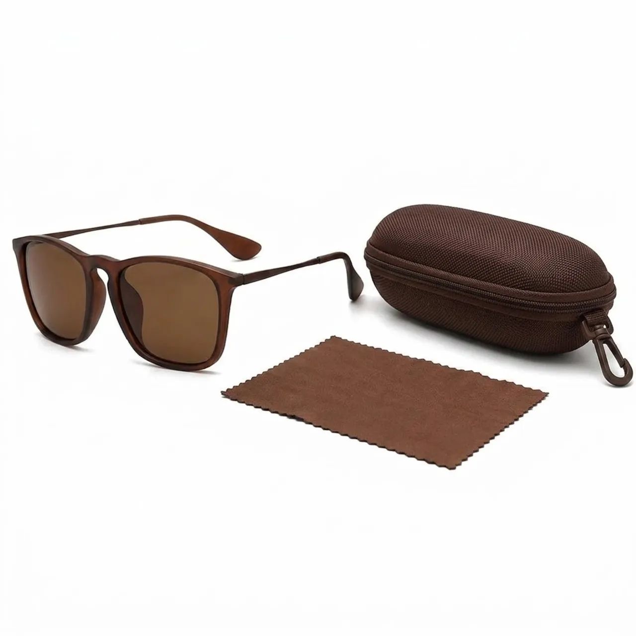 Óculos de Sol Elegante Marrom Fosco UV400 com Estojo - Foto 3