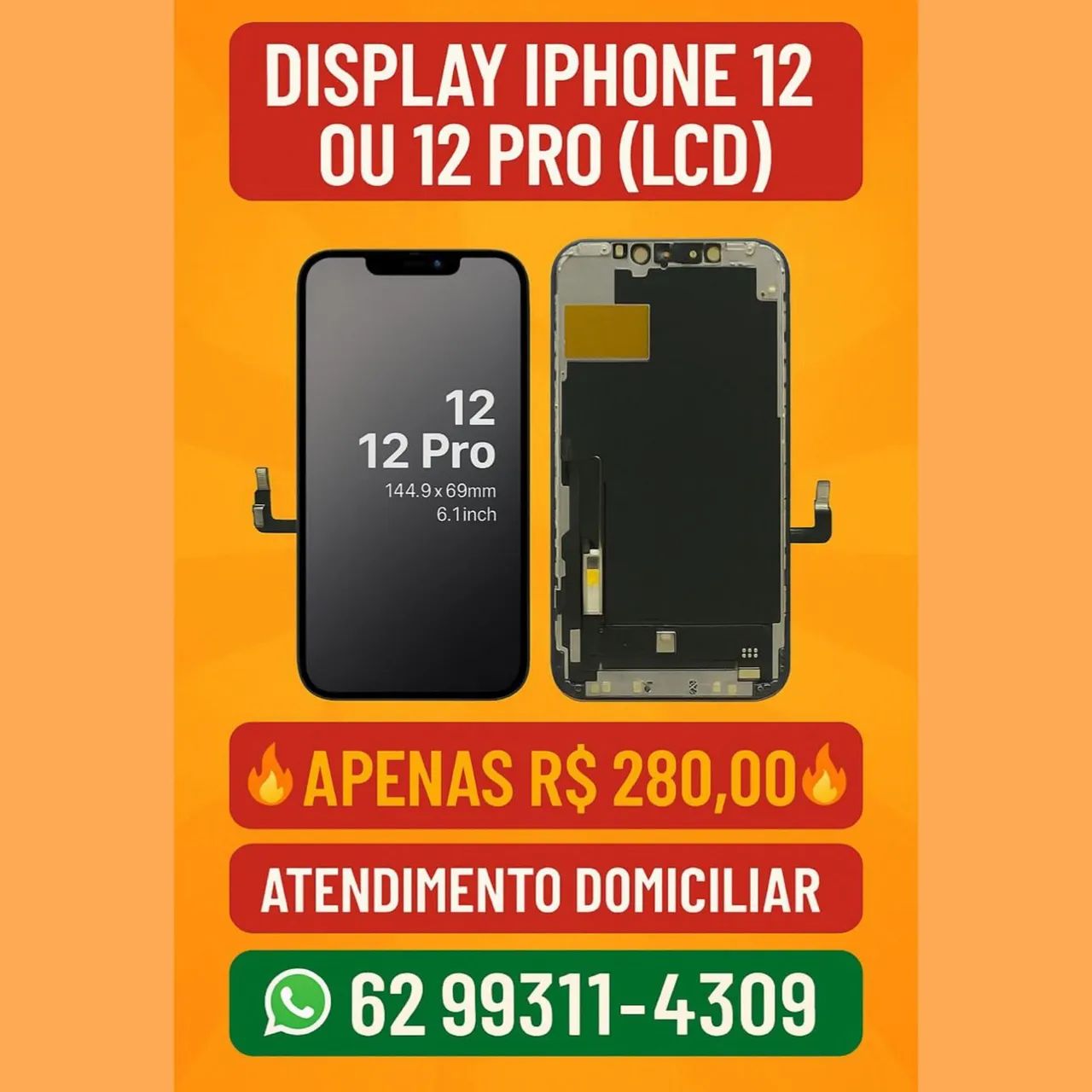 Tela Completa IPhone 12/12 Pro + Película inclusa 