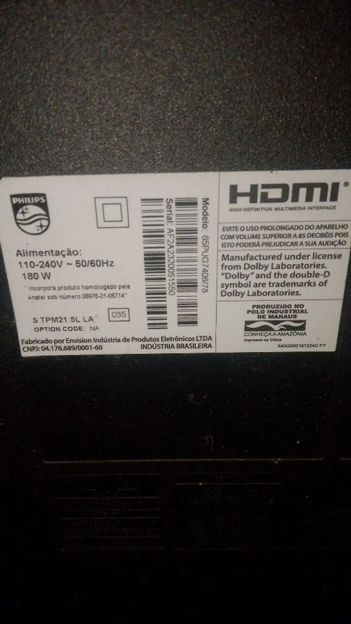 Televisão Philips, 65 polegadas, 4k Full HD 