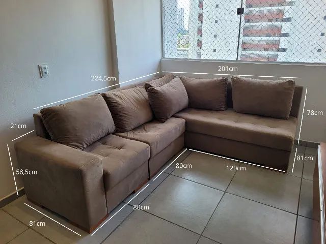 Sofá de Canto Chaise Suede Marrom 224x201cm ? R$700