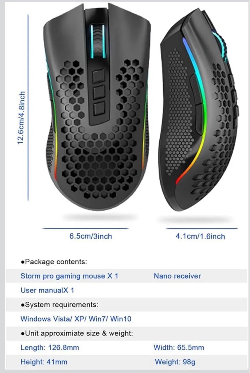 Mouse Wireless Redragon Storm Pro 1000hz - Foto 3