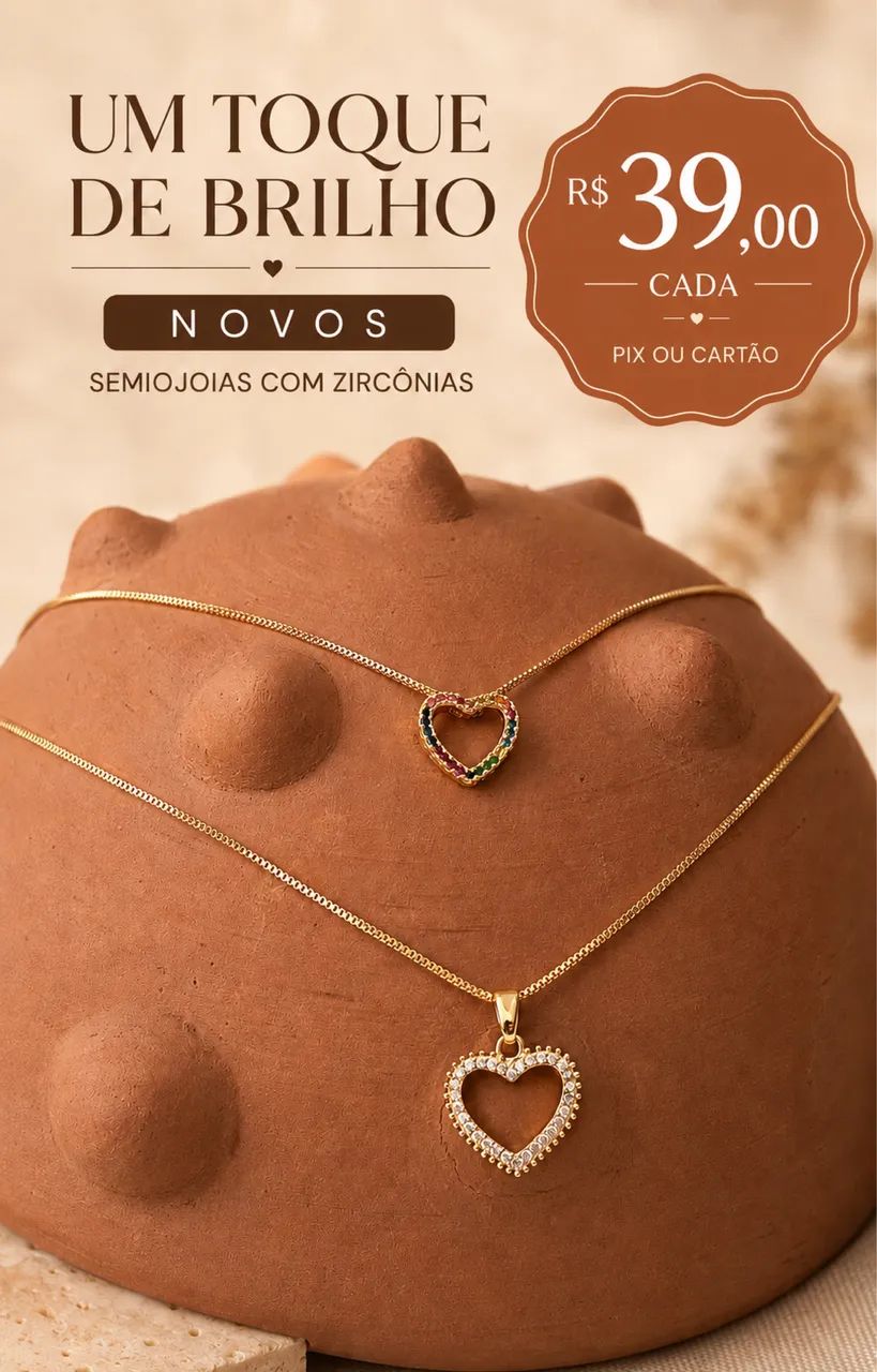 Colar Coração Zircônia Semijoia 