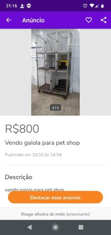 Vendo gaiola para pet shop
