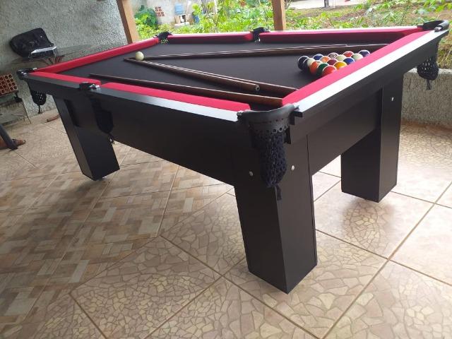 Mesa Charme de Bilhar | Mesa Preta | Tecido Preto | Borda Vermelha |EXFM808
