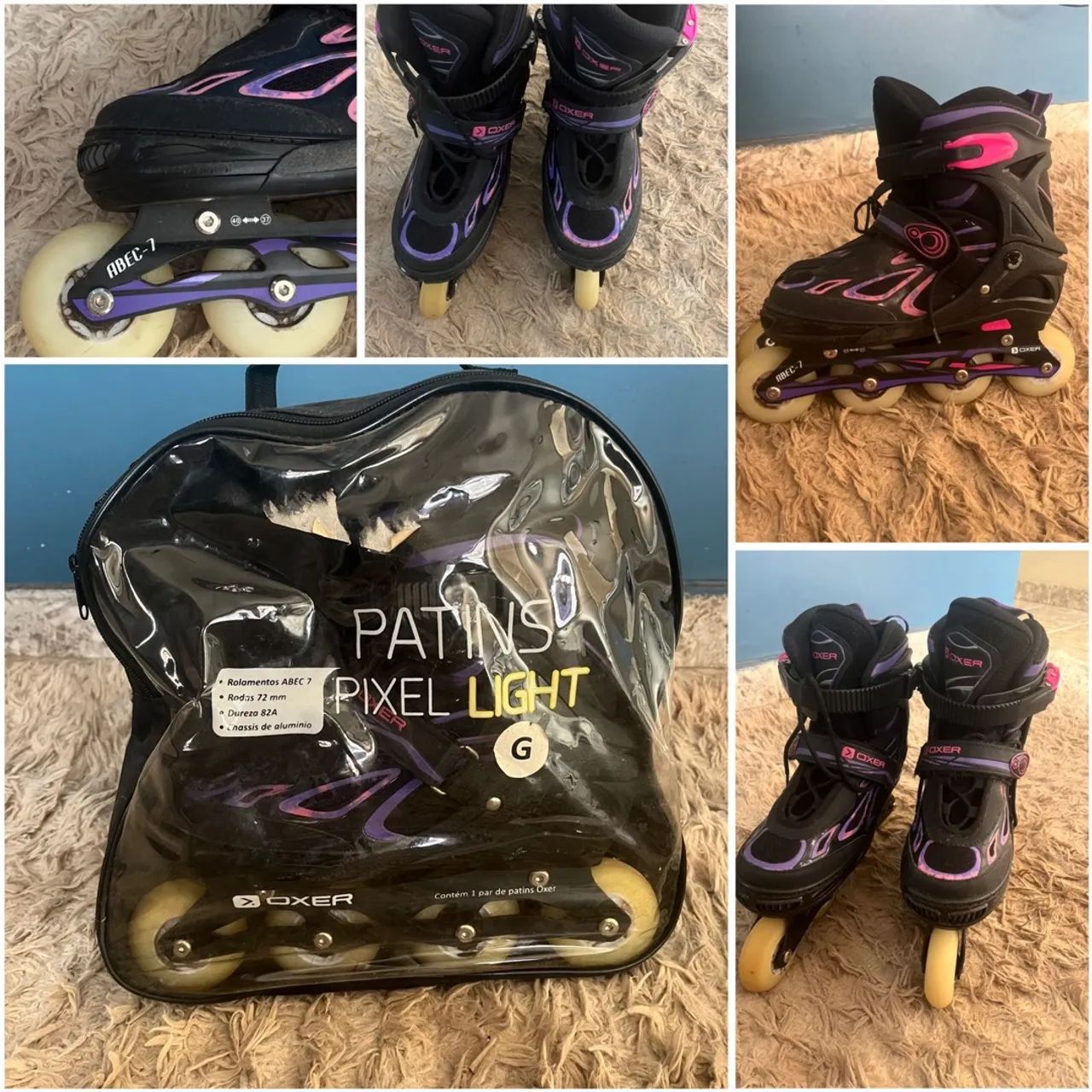 Patins Oxer Light Inline Abec7 Tamanho Ajustável (37-40) Roda Led