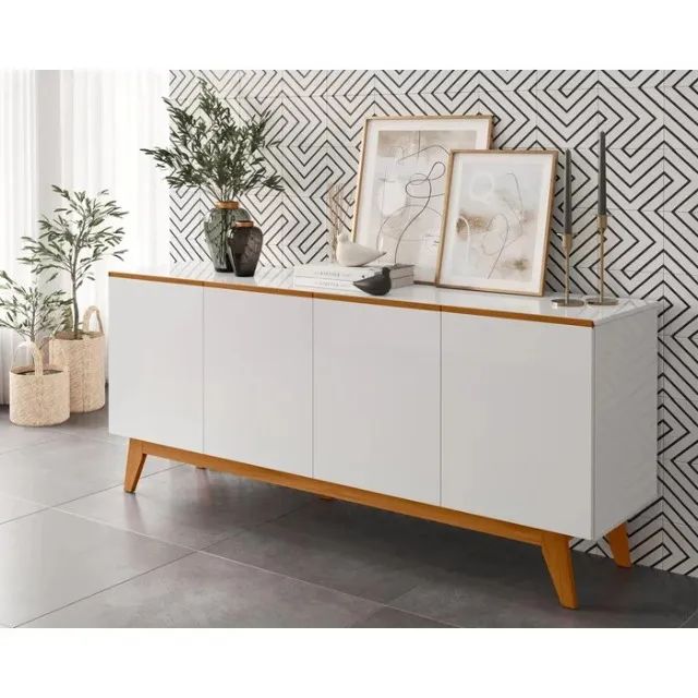 Buffet Ares Lux 4 Portas Branco.Nature Frete Grátis - Até 12x