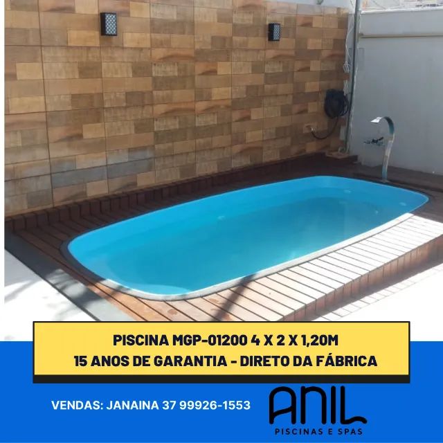 Ja - Piscina de fibra, marca Anil, 4 x 2 x 1,20m