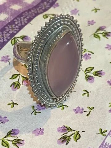 Anel Prata, Quartzo rosa natural Aro 22 - Foto 3