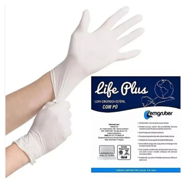 LUVAS CIRÚRGICAS ESTÉREIS COM PÓ - VÁRIOS TAMANHOS. 