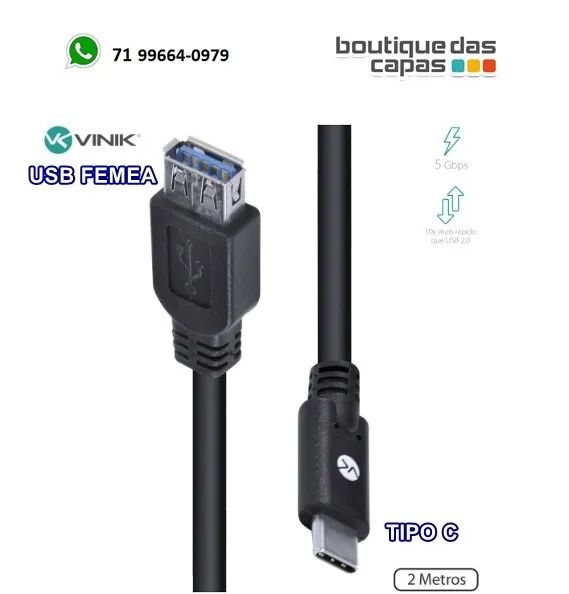 CABO USB FEMEA X TIPO C MACHO EXTENSOR V3.2 C32UAF-2 2M 2 METROS NOTEBOOK CELULAR
