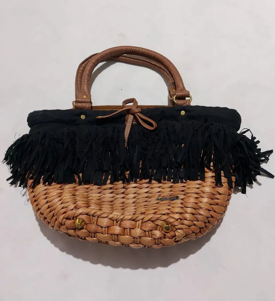 Linda Bolsa de palha com franja
