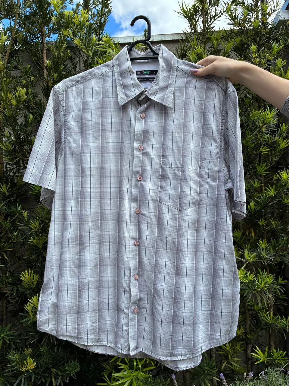 Camisa masculina quadriculada cinza marca Base 