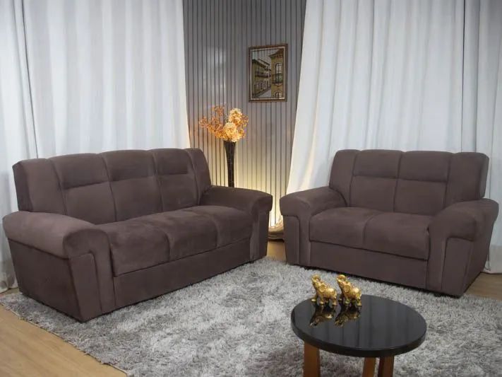 Conjunto Sofá 2 e 3 Lugares Veludinho Marrom