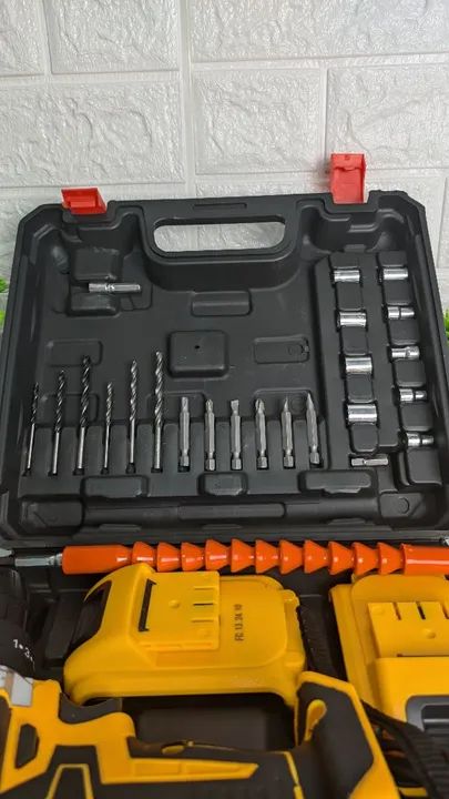 Furadeira e Parafusadeira 21v Impacto kit completo 2 baterias - Foto 3