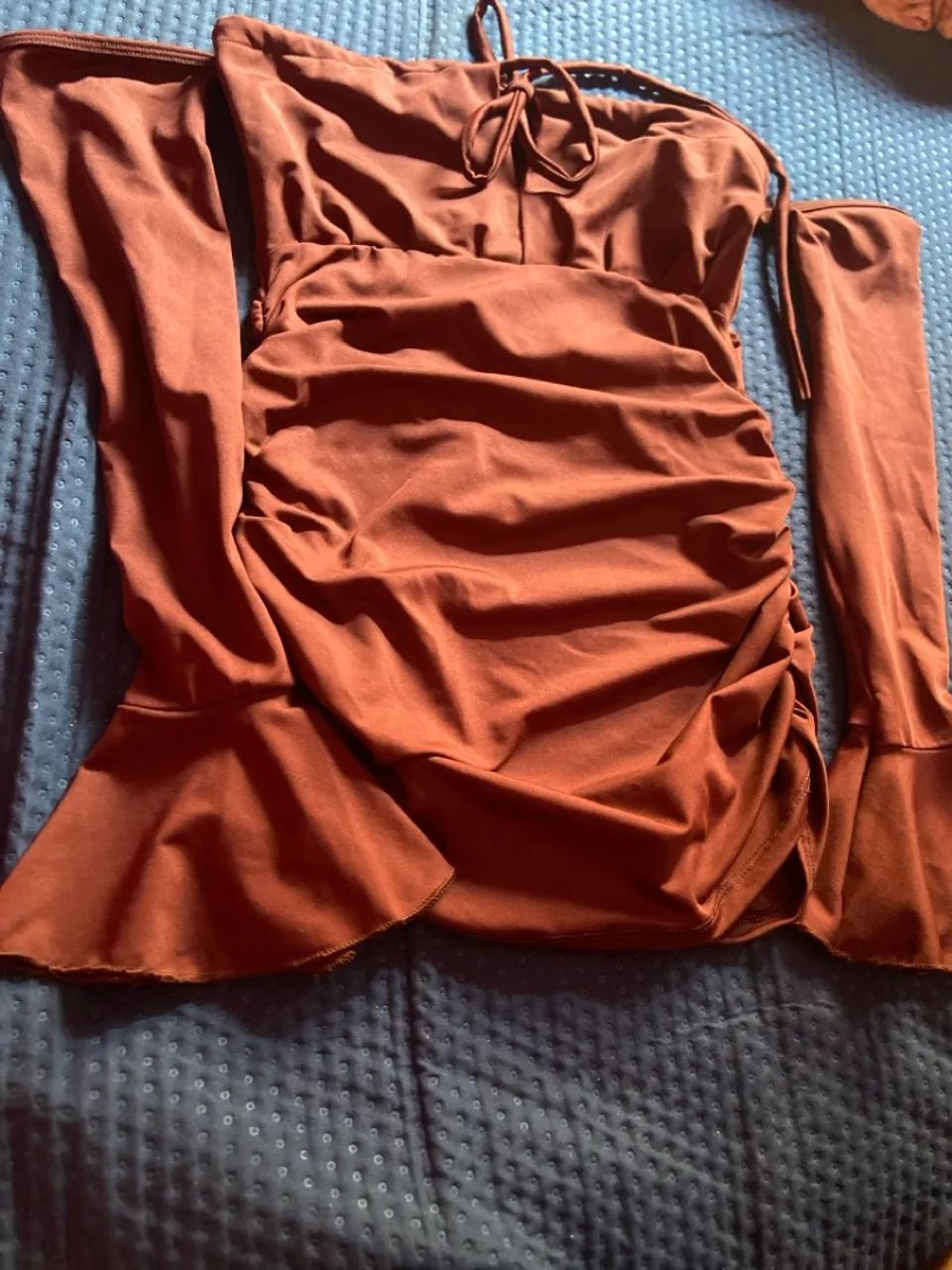 Vestido Manga Longa Ruched Off Shoulder - Foto 3