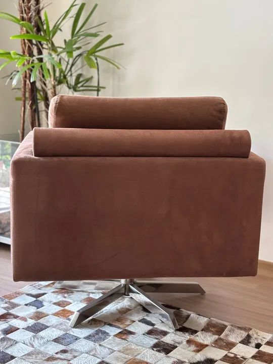 Poltrona Giratória Marrom, tecido suede  - Foto 4