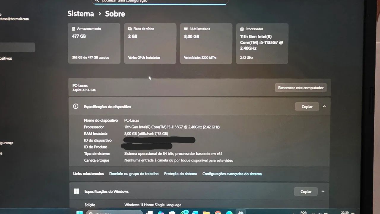 Notebook Acer Aspire 5 - core i5 11ªg - 512gb - 8gb RAM - Placa de Video dedicada 2gb - Foto 3