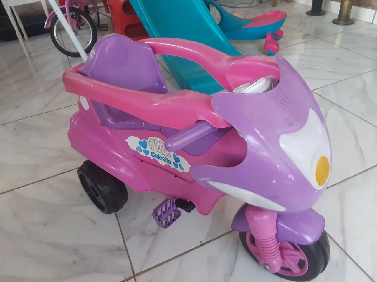 Mini Moto Infantil Calesita - Rosa e Roxa - Foto 2