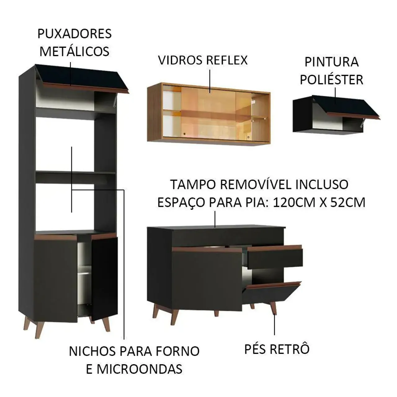 Armário de Cozinha Completo com Tampo Removível