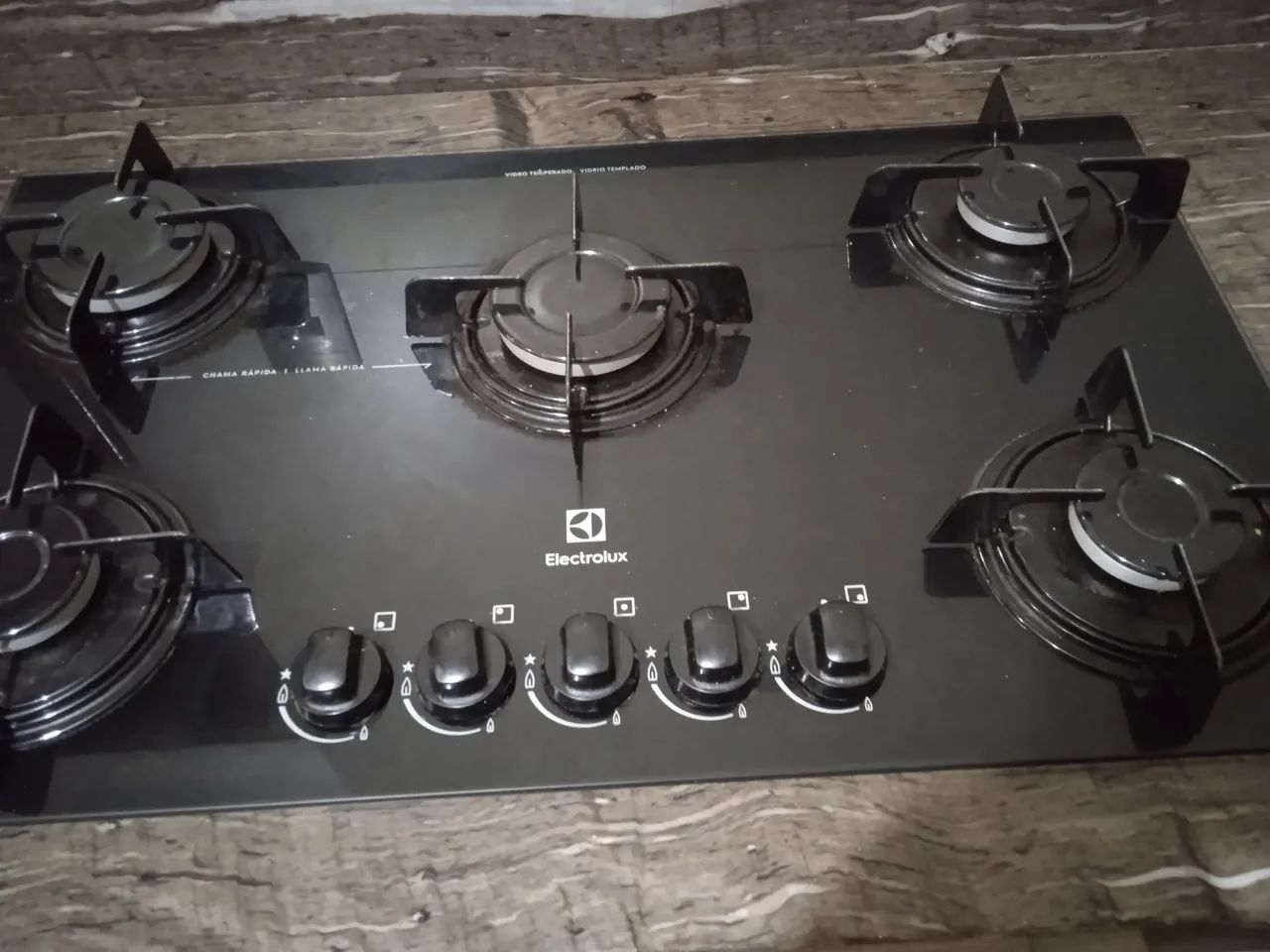 Fogão Cooktop e ok etroluz 127 vidro temperado preto