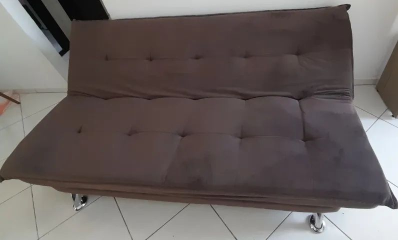 Sofá cama 1,92m encosto fixo e reclinável marrom - Foto 5