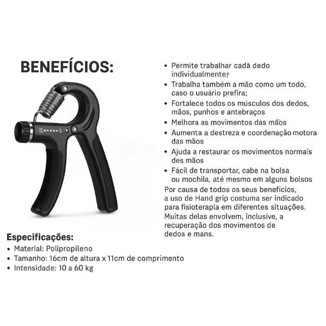 Hand Grip Flexor De Punho Com Mola Ajustável Antebraço Mãos - Foto 2